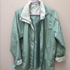 Blair Jacket Hooded Coat Green White Raincoat Sz L